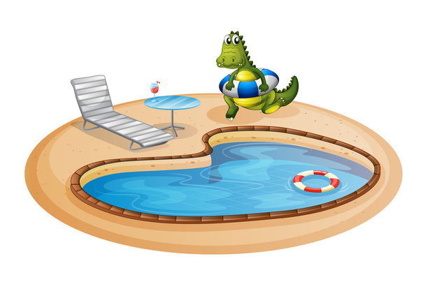 A swimming pool with a crocodile inside a buoy - Vector, Image