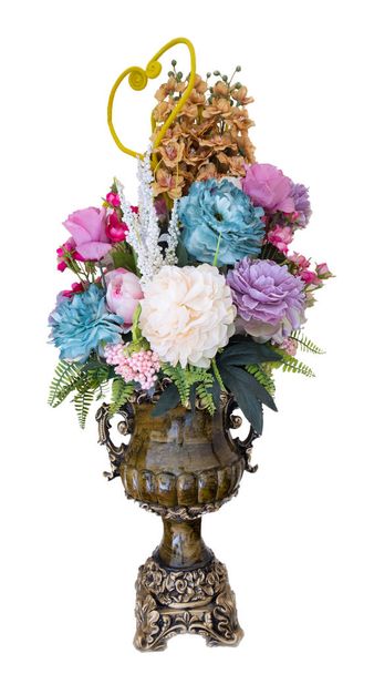 Schönheit mehrfarbiger Strauß Blumen Dekoration in retro braun cera - Foto, Bild