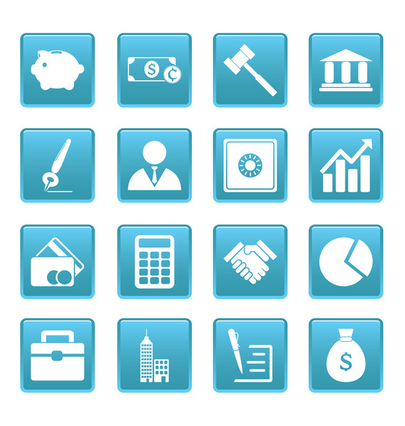 Business icons on blue squares - Вектор,изображение
