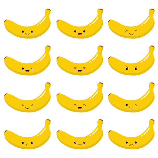 Πολύ χαριτωμένο φρούτα μπανάνα Kawaii. Σύνολο των συναισθημάτων. Διανυσματική σχεδίαση - Διάνυσμα, εικόνα