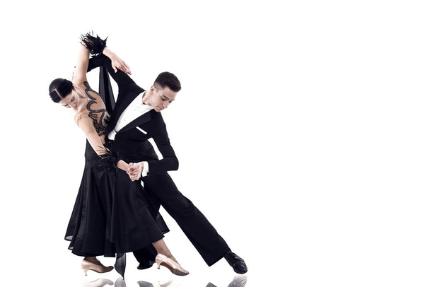ballroom dance couple in a dance pose isolated on white - Zdjęcie, obraz