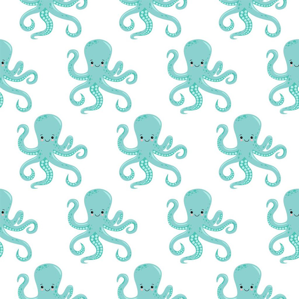Vector naadloze patroon met kleur octopussen. Schattig octopussen hebben plezier - Vector, afbeelding