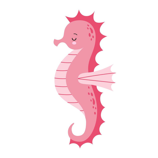 Aranyos rajzfilm rózsaszín tengeri ló elszigetelt. A Seahorse egy fehér háttér, vektor illusztráció. - Vektor, kép