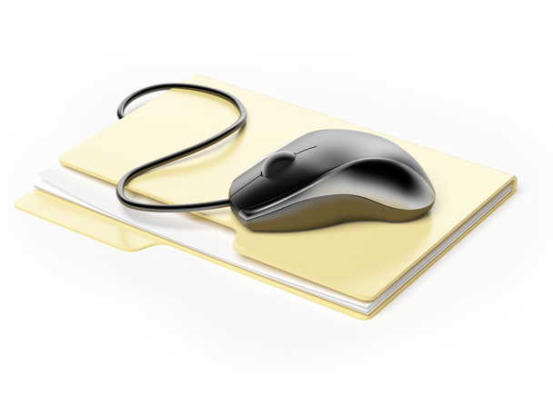 Computer mouse on folder - Фото, зображення