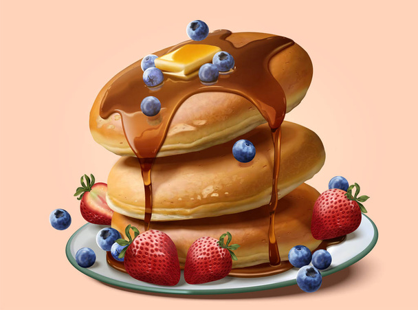 Souffle pancake with dripping honey - Vector, imagen
