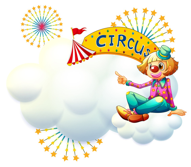 Un clown vicino alla segnaletica del circo giallo
 - Vettoriali, immagini