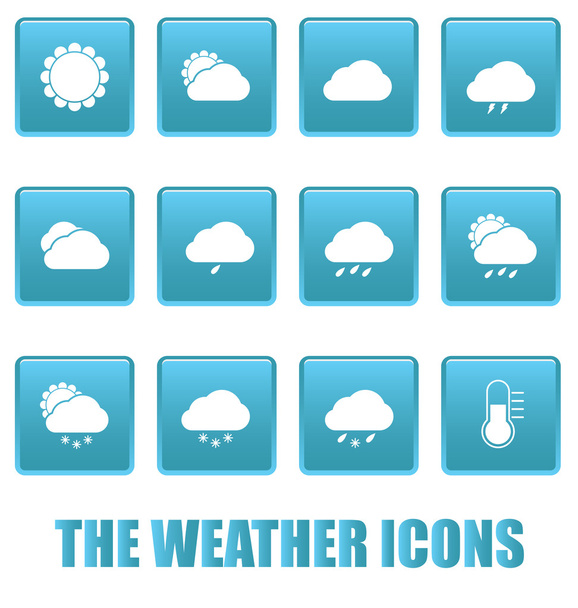 Weather icons on blue squares - Vektör, Görsel