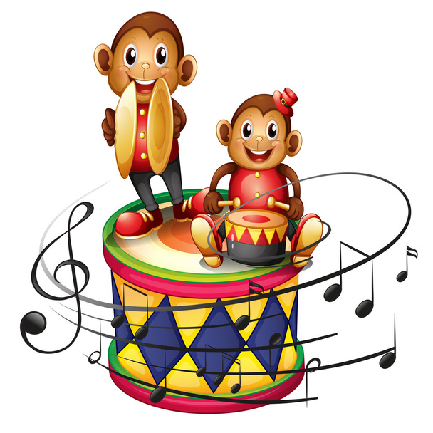 Deux singes au-dessus d'un grand tambour
 - Vecteur, image