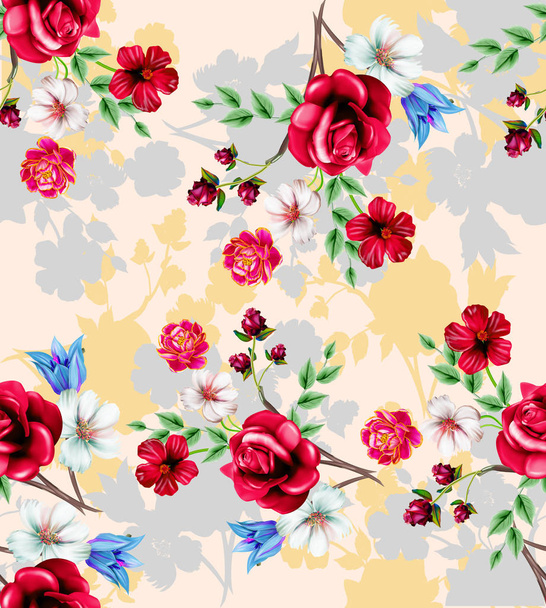 Yaprak ve çiçekleri suluboya boya boya, hangi desen üzerinde kusursuz desen - Fotoğraf, Görsel