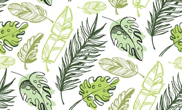 Hand drawn doodle color tropical leaf pattern background - ベクター画像