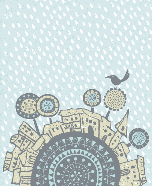 Lluvia cayendo sobre una ciudad
 - Vector, Imagen