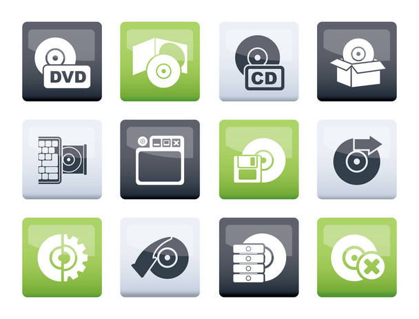 Computer Media and disk Icons over color background - vector icon set - ベクター画像