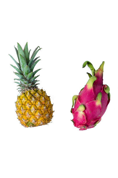 Pineapple and dragon fruit isolated - Φωτογραφία, εικόνα
