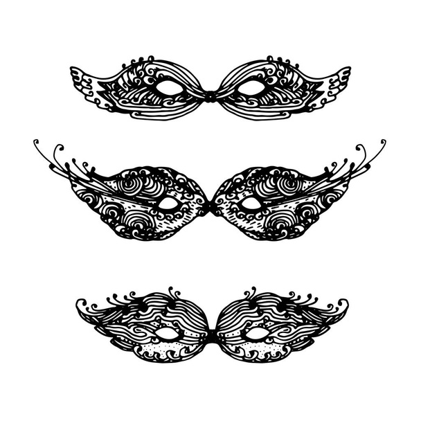maschere di carnevale impostato. vettore disegnato a mano
  - Vettoriali, immagini