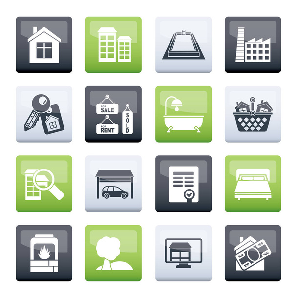 Oggetti immobiliari e icone su sfondo a colori - Set di icone vettoriali
 - Vettoriali, immagini