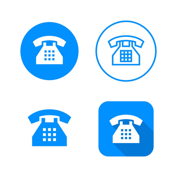 Telefon ikona, cztery warianty, klasyczny symbol, ikona w koło, wskazano symbol w koło i płaskie ikona z długim cieniem - Wektor, obraz