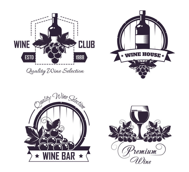 Wine club house logo templates or winemaking bar shop label set. - Vector, afbeelding