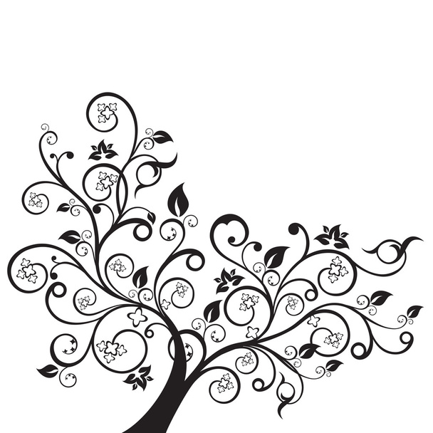 Flowers and swirls design element silhouette in black - Vector, Image