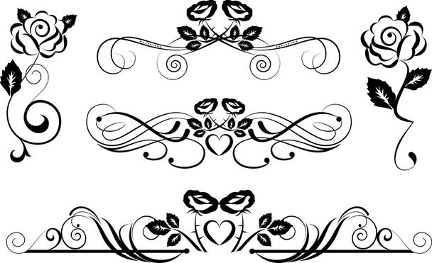 Set of design elements and dividers with roses - Vector, imagen