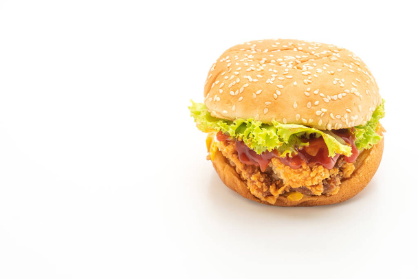 fried chicken burger isolated on white background - Фото, изображение