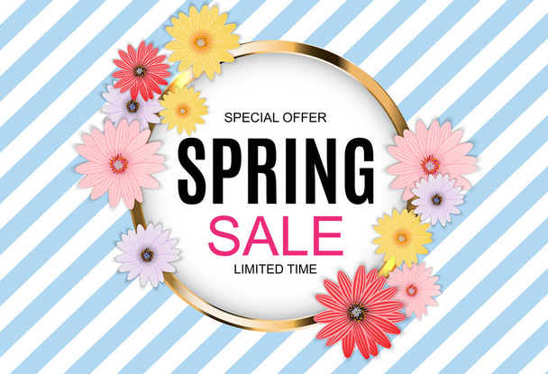Spring Sale Cute Background with Colorful Flower Elements. Vecto - Vektori, kuva