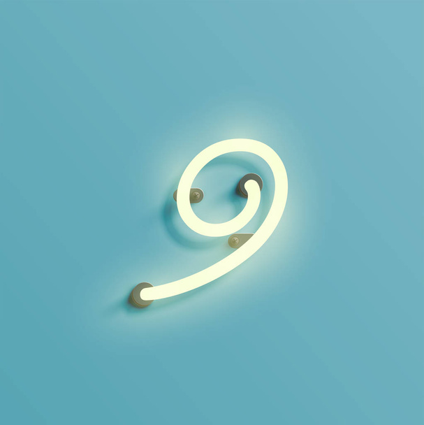 Realistic neon character from a typeset, vector - Vetor, Imagem