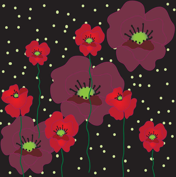Black background with poppies - Vector, Image