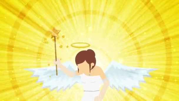 Cartoon angel flying in heaven. Happy. Business costume. Cosplay. Loop flat design. - Footage, Video