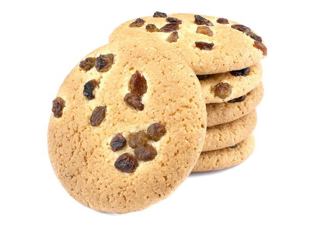 Soubory cookie s rozinkami na bílém pozadí - Fotografie, Obrázek