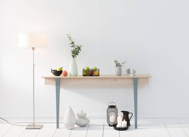 Сучасна дерев'яна полиця з вазами
 - Фото, зображення