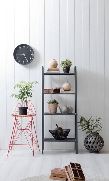 new modern shelf with vases in  modern interior  - Photo, Image