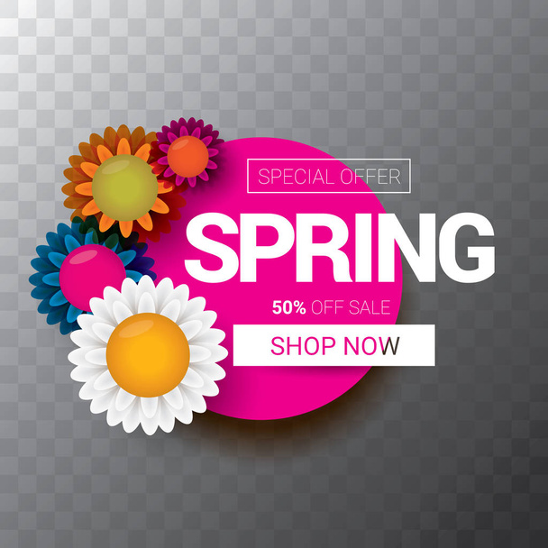 vector spring sale web banner isolated on transparent background. Abstract spring sale pink label or background with beautiful flowers and text - Διάνυσμα, εικόνα