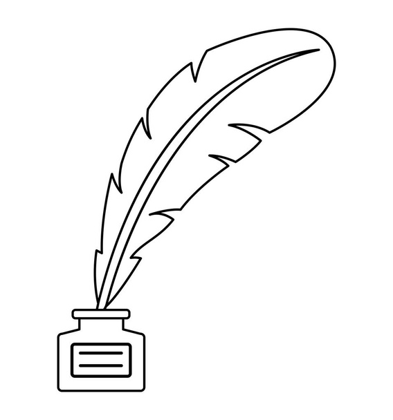 Old feather with ink line vector illustration  - Vector, Image