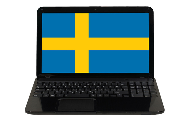 computer portatile con bandiera nazionale svedese
 - Foto, immagini