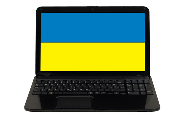 φορητό υπολογιστή με την εθνική σημαία της Ουκρανίας - Φωτογραφία, εικόνα
