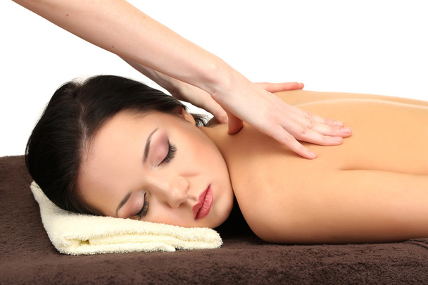 Beautiful young woman in spa salon getting massage, isolated on white - Valokuva, kuva