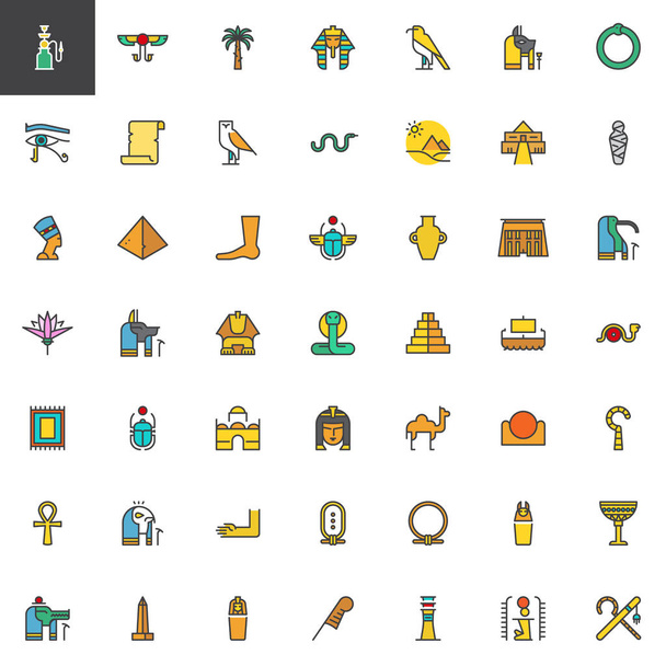 Egito elementos preenchidos conjunto de ícones esboço
 - Vetor, Imagem