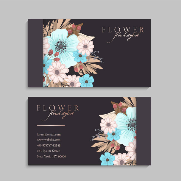 set of front and back of business card with flowers - Vecteur, image
