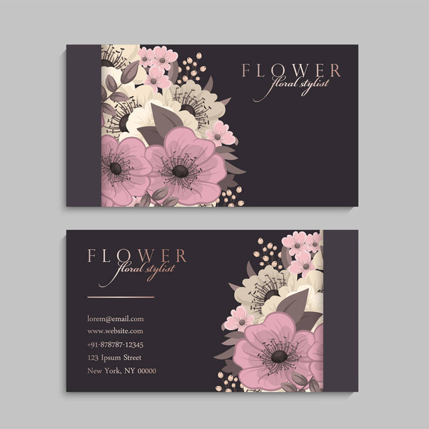 set of front and back of business card with flowers - ベクター画像