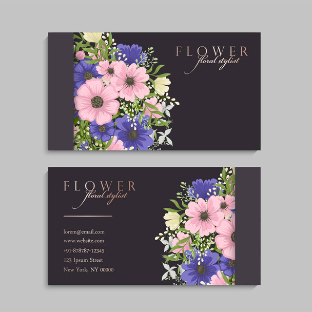 set of front and back of business card with flowers - Vecteur, image