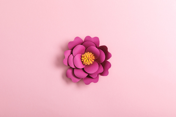 felülnézete a rózsaszín háttér papír virág - Fotó, kép