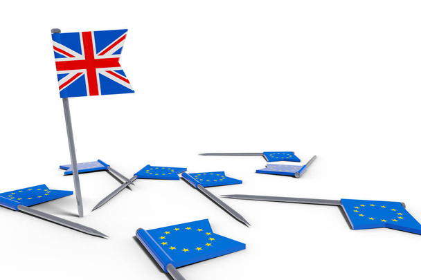 needles with europe flags and the uk flag brexit chaos symbolism 3D illustration - Valokuva, kuva