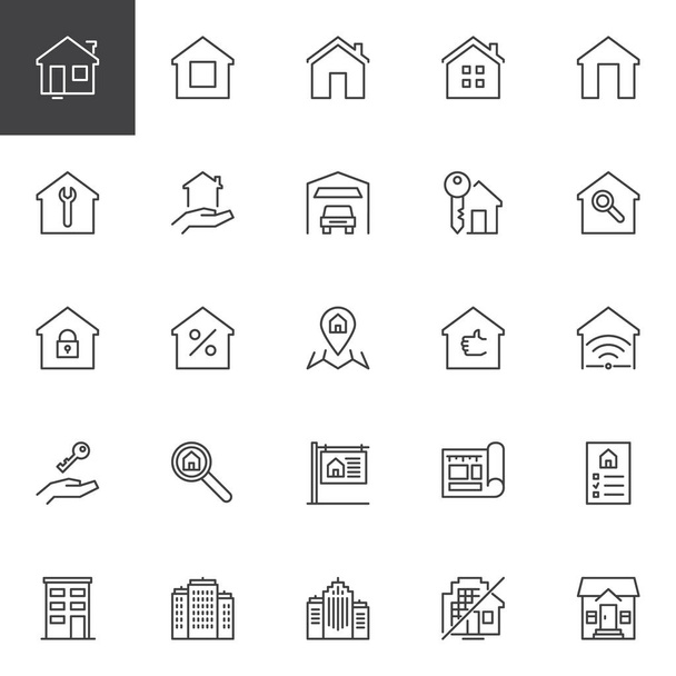 Real estate outline icons set - Vector, Imagen