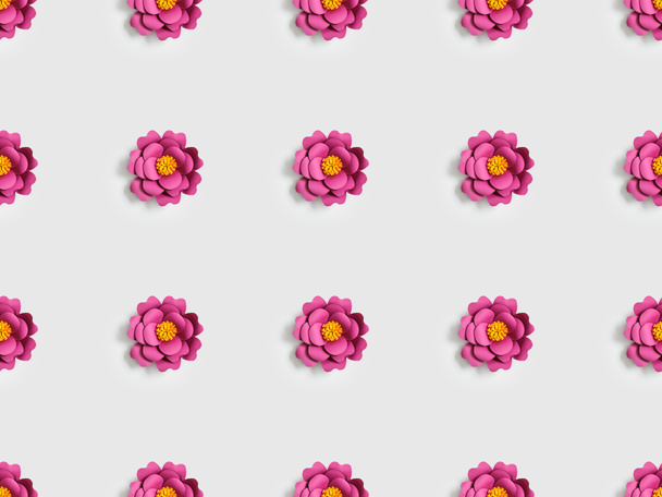 pink paper flowers on grey, seamless background pattern - Φωτογραφία, εικόνα