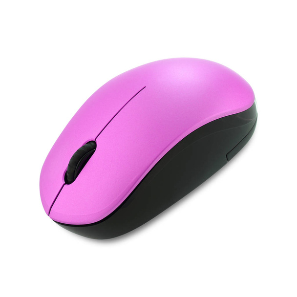 Pink scolling wireless computer mouse on a white background with - Zdjęcie, obraz