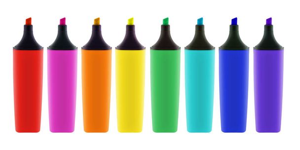 Eight colored highlighter pens with clipping path - Photo, Image