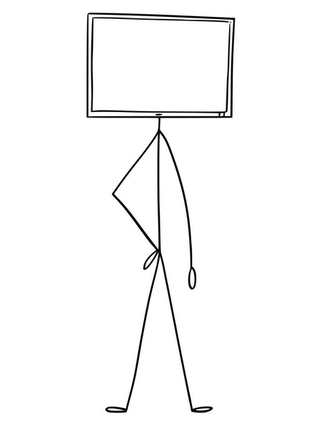 Cartoon of Character With Computer or TV Monitor as Head - Vektor, kép