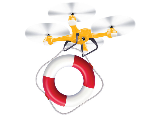 Drone mentőgyűrűt szállítási. Reális kreatív 3D-s illusztráció - Fotó, kép