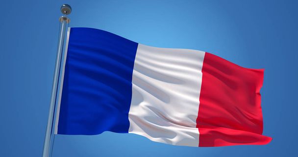 Bandera de Francia en el viento contra el cielo azul claro, ilustración 3d
 - Foto, Imagen