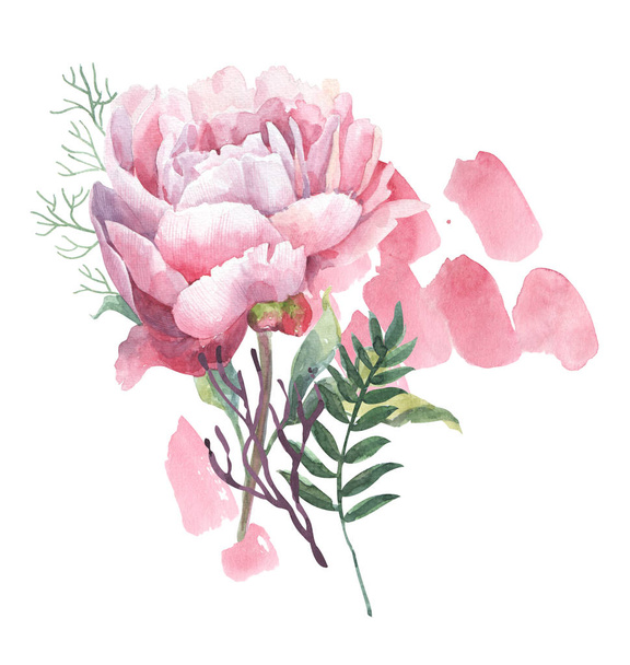 watercolor composition with retro flowers - Φωτογραφία, εικόνα